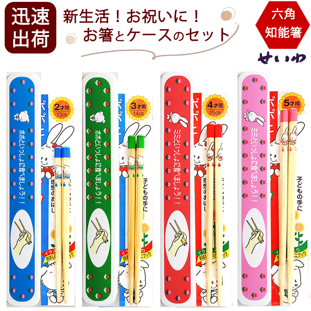 六角知能箸 ポポミミ 箸ケースセット 子供用 箸 正規品 13cm〜16cm おはしのミニブック付き 箸匠せいわ 日本製 食洗機対応