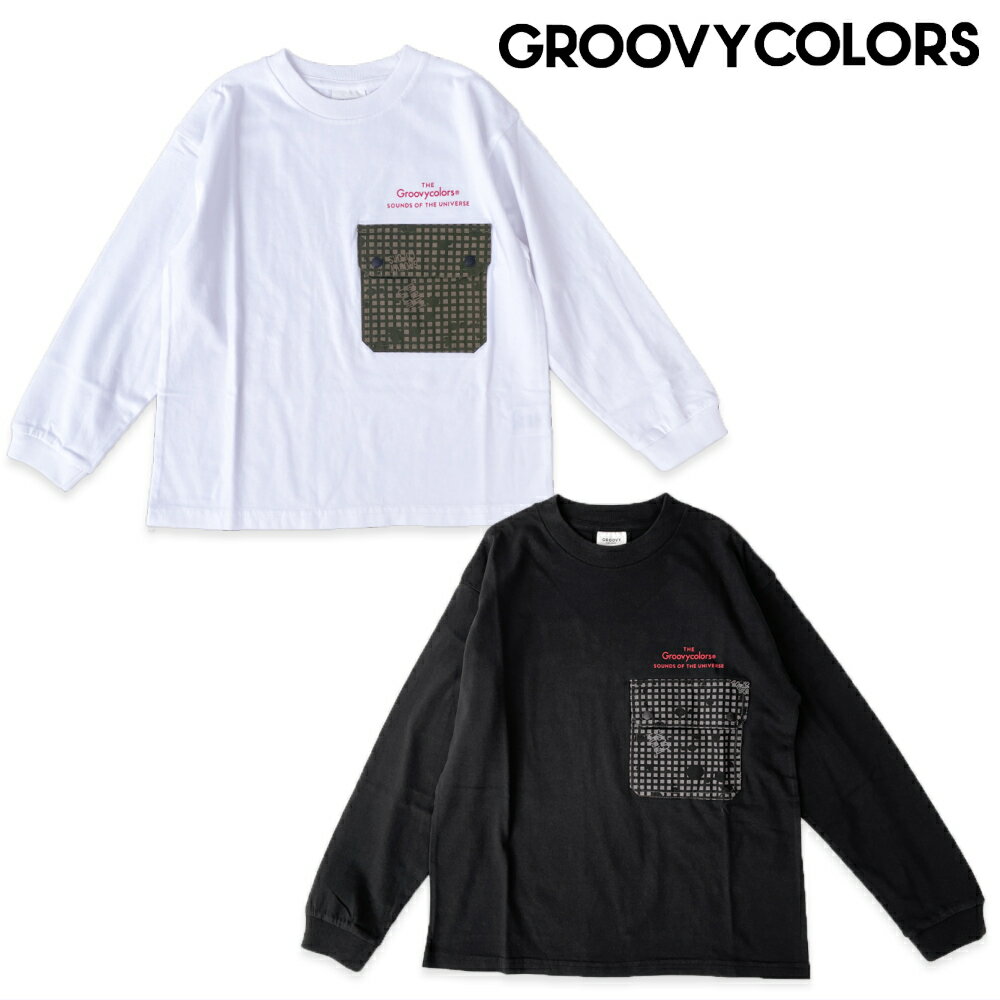 ★22AW★120cm / 白,黒GC450 テンジク ナイトカモ POCKET L/S TEE【GROOVY COLORS】【グルービーカラーズ】【グルカラ】【長袖】【ロングTシャツ】【ロンT】【男の子】【女の子】