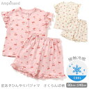 2025夏 Ampersand【前あきひんやりパジャマ さくらんぼ柄】半袖パジャマ 前あきパジャマ 半袖子供服 上下セット おうち着 ワンマイルウエア ルームウエア キッズ ベビー アンパサント 女の子 冷感天竺 さくらんぼ ギンガム 接触冷感