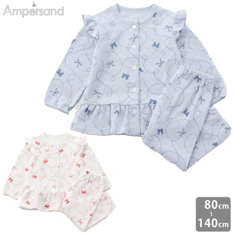 '25秋冬 Ampersand【リボン柄 ニットキルト ペプラム パジャマ】 パジャマ上下セット 前あきパジャマ ..