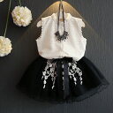 【予約品】子供服 白 レース ノンスリーブ 黒 花つき スカート セットアップ 女の子 結婚式 行事 卒園式 発表会 可愛い 100cm 110cm 120cm...