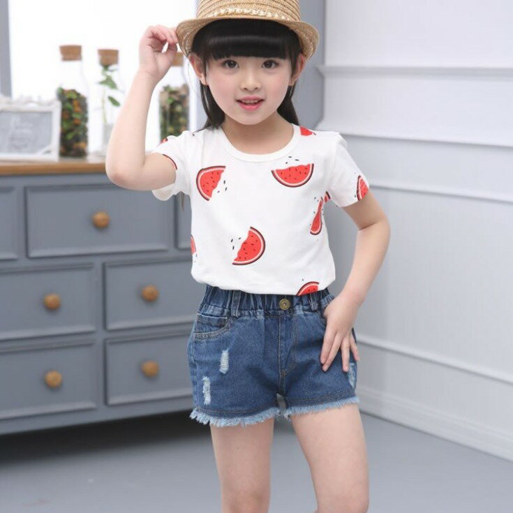パンツショートパンツ子供服女の子ダメージ加工半ズボンデニムパンツキッズ服白色黒ピンクホワイトブラック90100110120130140150160170