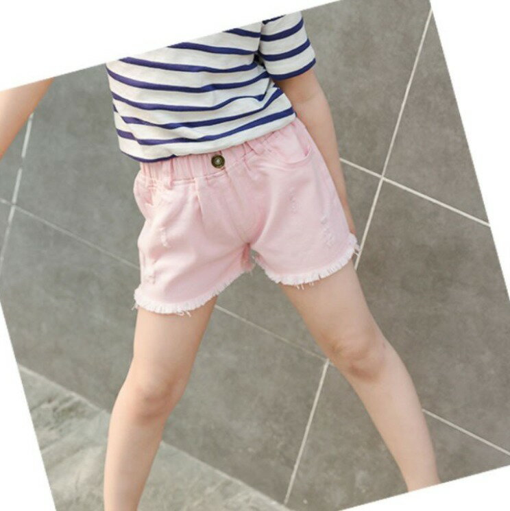 パンツショートパンツ子供服女の子ダメージ加工半ズボンデニムパンツキッズ服白色黒ピンクホワイトブラック90100110120130140150160170