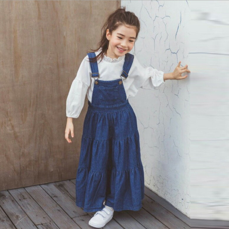 ジャンスカ サロペットワンピース 子供服 女の子 ワンピース オールインワン オーバーオール キッズ服 ロングワンピース デニム カジュアルワンピー 春 秋 110 120 130 140 150 160