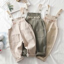 オーバーオール 子供服 サロペット ロゴ ストレッチ入り 女の子 男の子 キッズ ベビー オールインワン シンプル パンツ 長ズボン カーキ色 クリーム色 ベー...