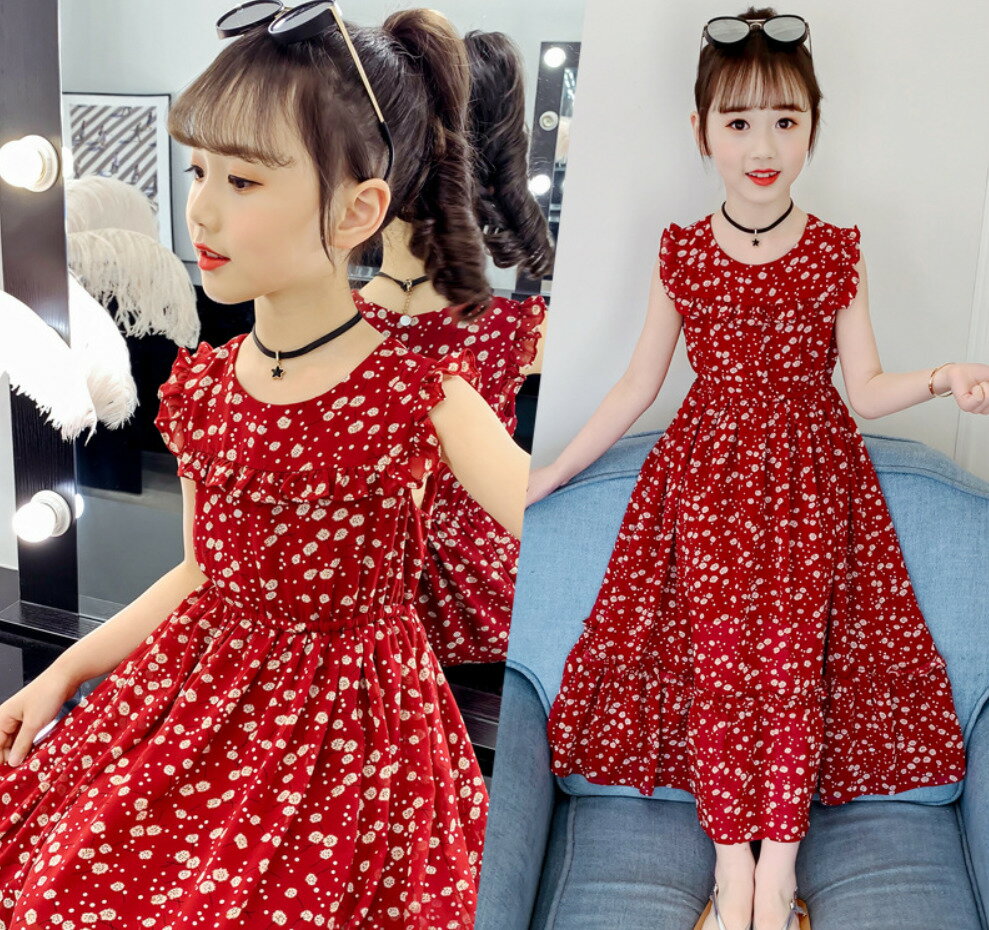 ワンピース マキシワンピース ロングワンピース ワインレッド レッド 子供服 ノースリーブ キャミワンピース 女の子 花柄 キッズ 夏 シ..