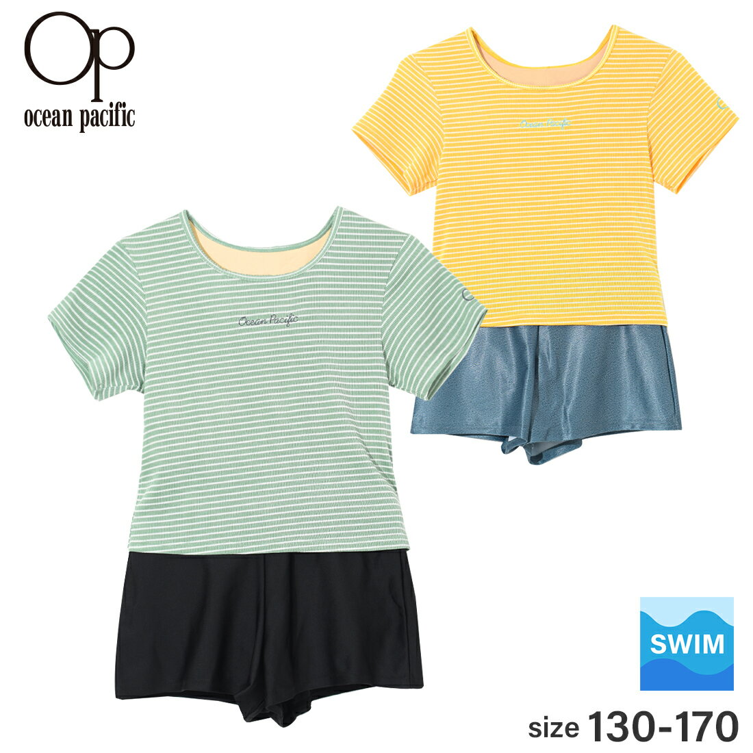 楽天子ども服 SHU SHU【送料無料】【1点のみメール便対象】OceanPacific キッズ ニットTシャツ風タンキニ 2点セット 水着 海 プール キャンプ 女の子 小学生 中学生 130cm 140cm 150cm 160cm 170cm ビーチグッズ【SW】