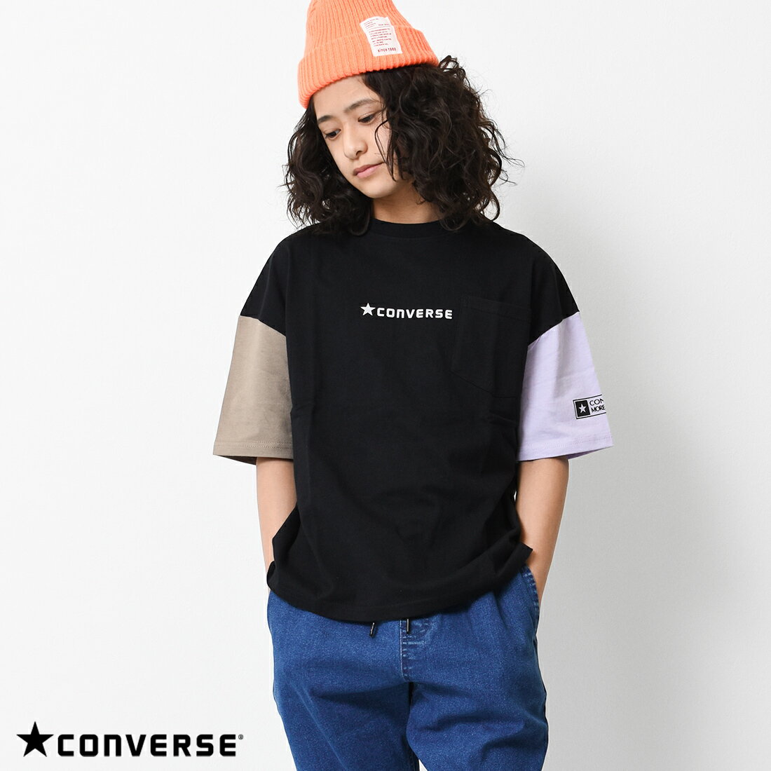 【セール】【送料無料】【2点までメール便対象】CONVERSE 別注ポケット付ビッグTシャツ カットソー トップス 子供服 男の子 小学生 中学生 ファッション キッズ ジュニア 大人っぽい ダンス 130cm 140cm 150cm 160cm