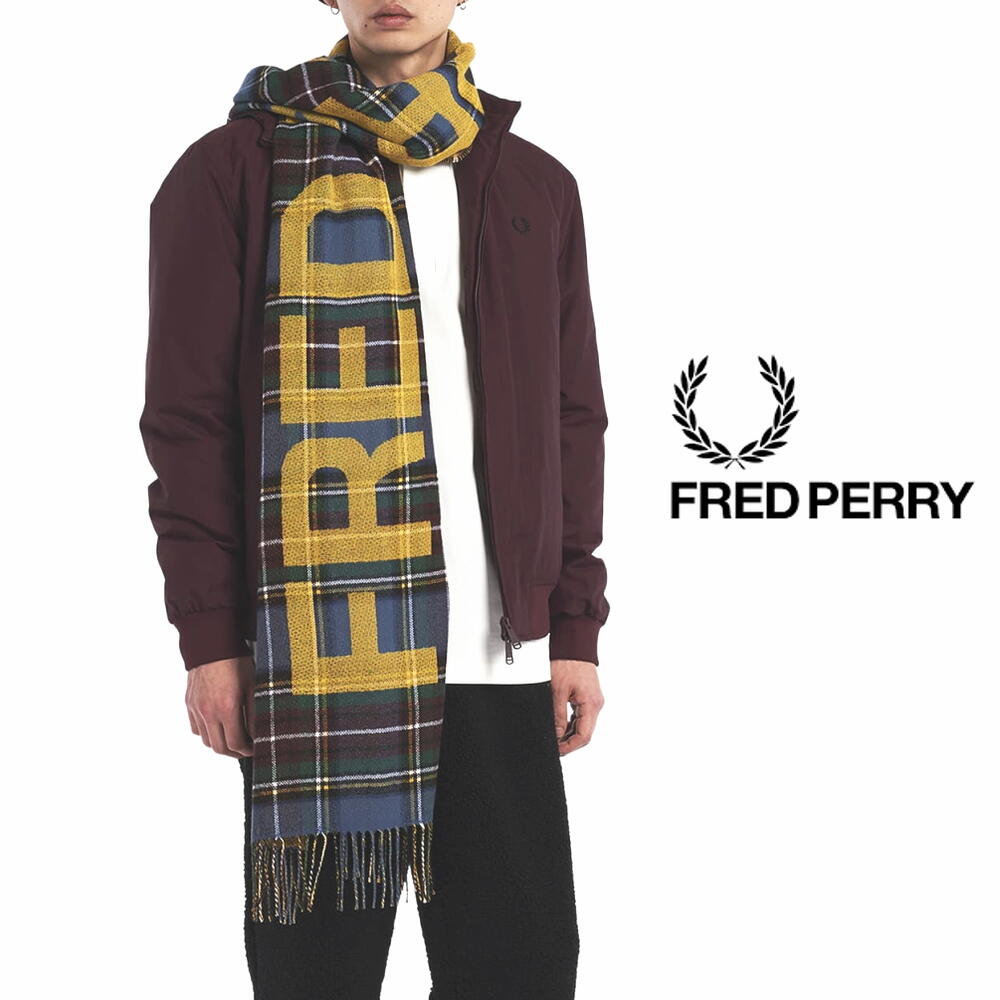 tbhy[ FRED PERRY }t[ I[o[TCY uh ^[^ XJ[t Oversized Branded Tartan Scarf C4142 Q58(SILVBL / CHROMEYEL) mCnyGHOFz