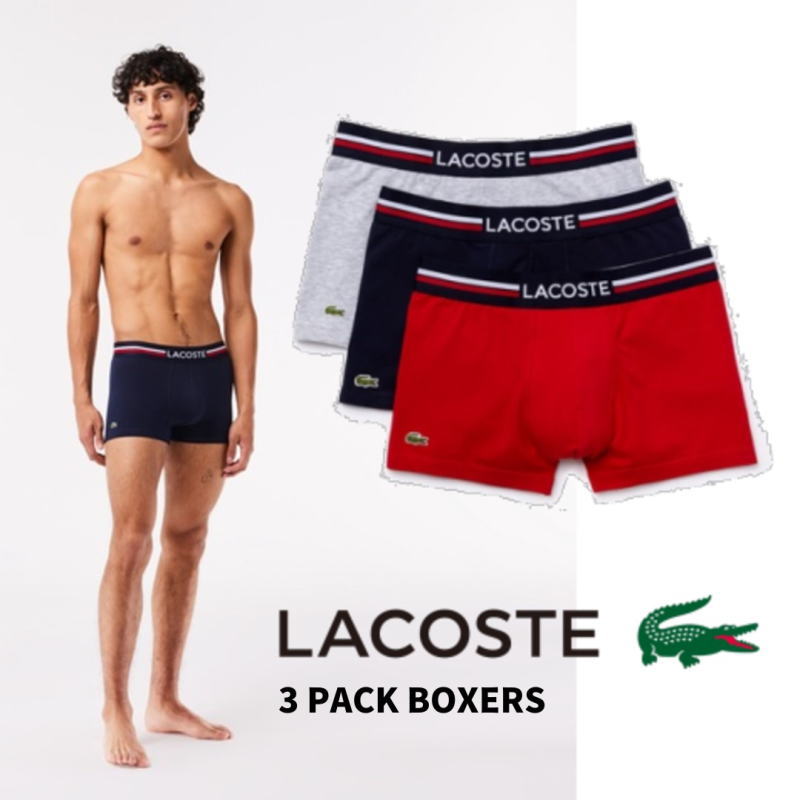 ラコステ パンツ メンズ ラコステ LACOSTE トリコロール ボーダー 3パック ボクサーパンツ 5H3386-10 W34（ネイビー）【GHFO】