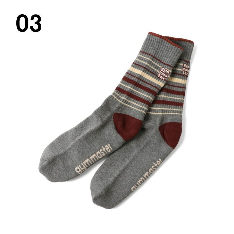 【ポイント最大47倍】ジムマスター gym master 靴下 刺繍マルチボーダーソックス G466754 01(ホワイト) 03(グレー) 34(ブラウン) 42(グリーン)【GIFF】