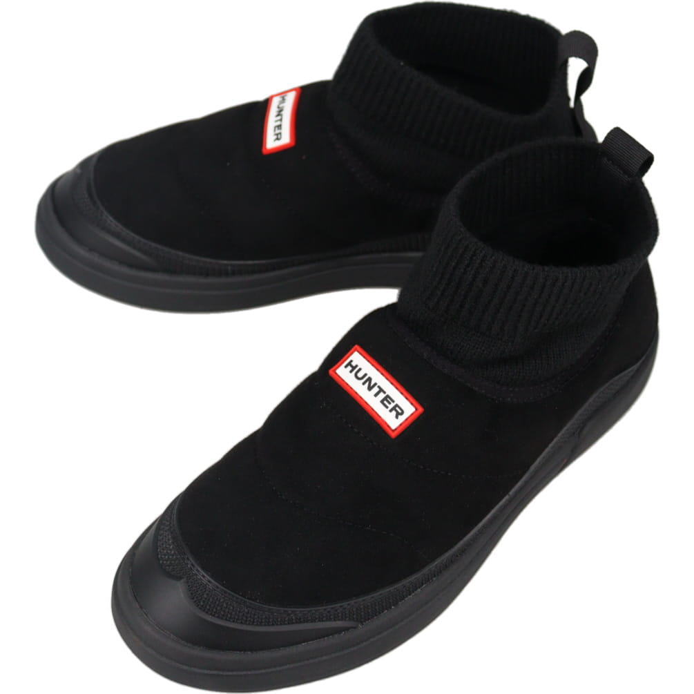 ハンター HUNTER イン/アウト フェイク スウェード ニッテッド カフ ブーツ IN/OUT FAUX SUEDE KNITTED CUFF BOOT ブラック UFS7115REN BLK【GJON】