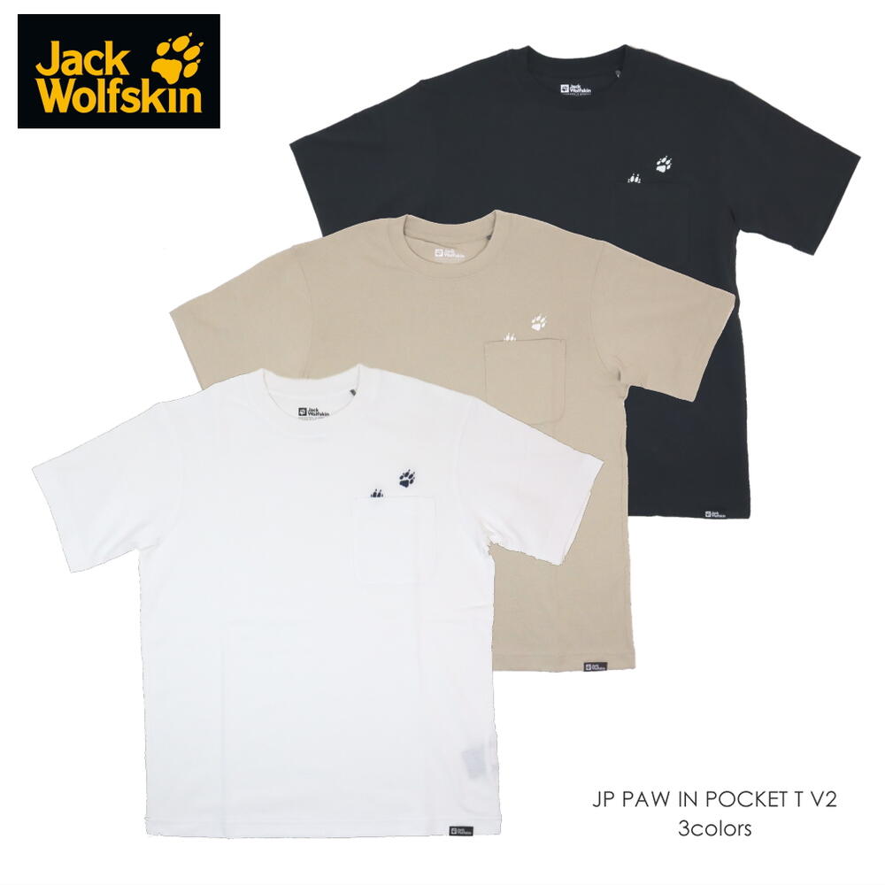 ジャックウルフスキン Jack Wolfskin Tシャツ JP PAW IN POCKET T V2 5023432 ホワイトラッシュ ホワイ..