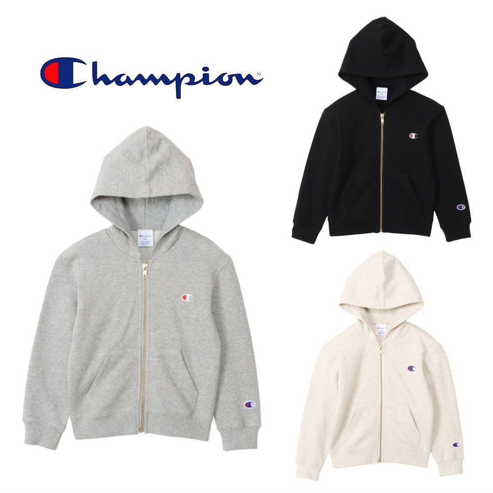 子供服 チャンピオン Champion キッズ ジップ フーデッド スウェット シャツ CK-Y102 070(オックスフォードグレー) 090(ブラック) 810(オートミール)［WA］【GHON】