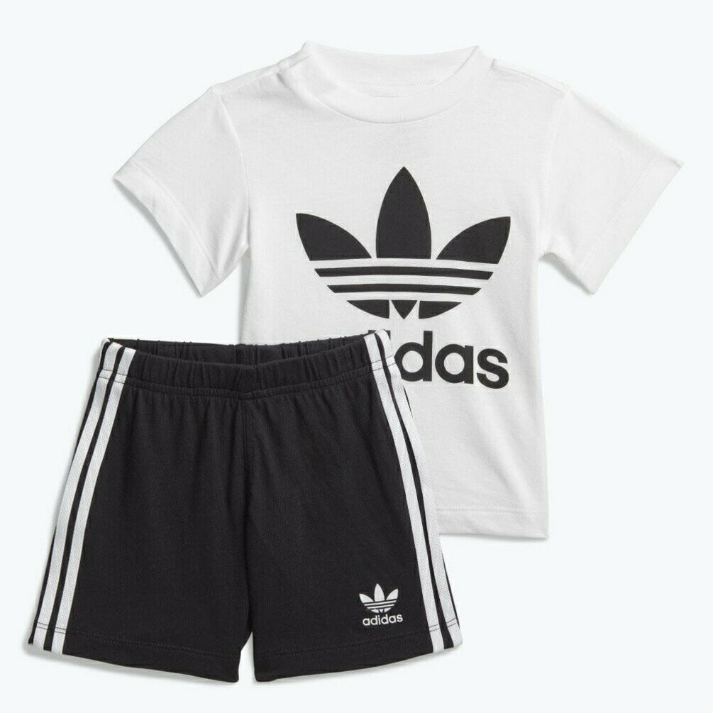 子供服 アディダス adidas 上下セット ショーツ Tシャツ セット SHORT TEE SET ホワイト/ブラック FI8318 キッズ ベビー ウェア セットアップ ［WA］【GGOF】