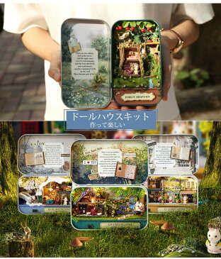 【メール便送料無料】ドールハウス ミニチュア ドールハウス ケース付き 照明 点灯 組み立て キット 横 手芸 DIY DIYキット ギフト ハンドメイド 手作りキット 人形 小物 インテリア おもちゃ 手作り LEDライト 可愛い クリスマス プレゼント 箱庭 fh