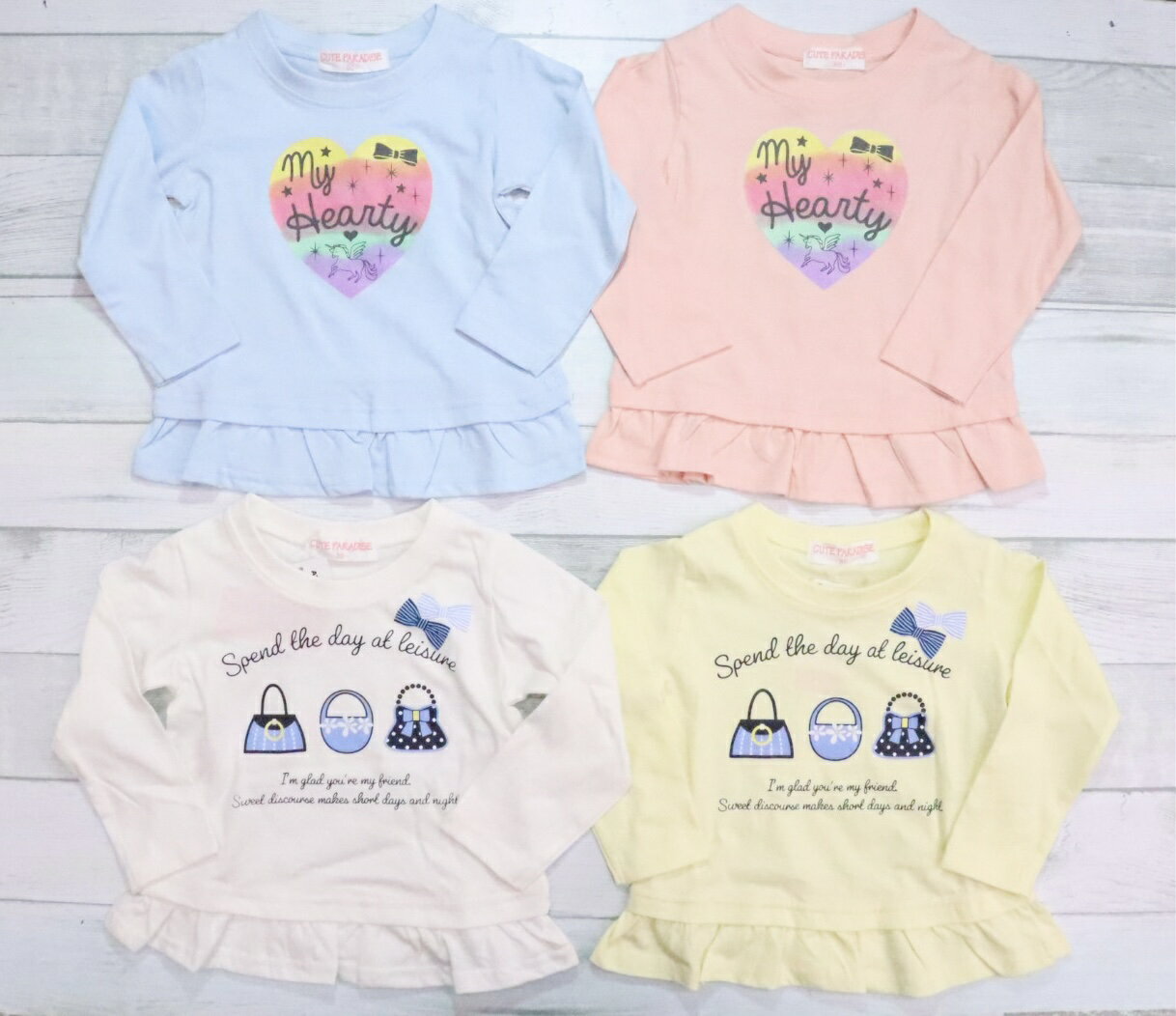 【期間限定ポイント20倍】\1000円ポッキリ!/長袖 Tシャツ 80cm 90cm 100cm 綿100% ロンT トップス プチプラ プリント 裾フリル カットソー 子供服 女の子 ベビー キッズ 春 秋 冬 フリル 可愛い ガールズ お買い物マラソン 風よけ