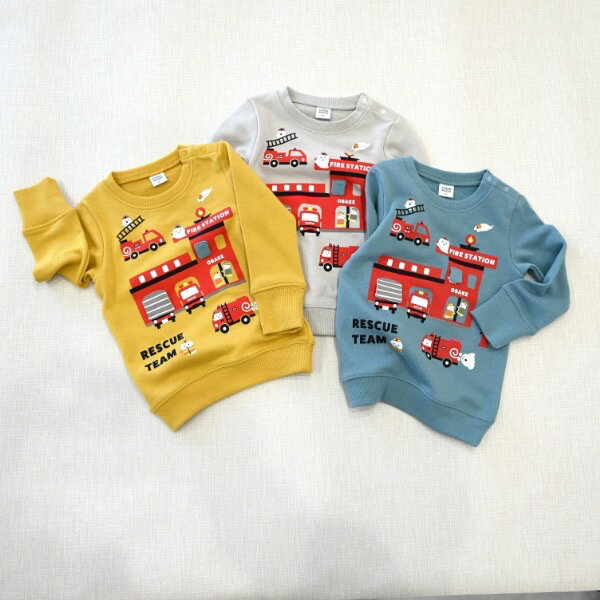 知育 おばけ 消防車 トレーナー 80cm 90cm 100cm 110cm 120cm 働く車 裏毛 ギミック 子供服 男の子 キ..