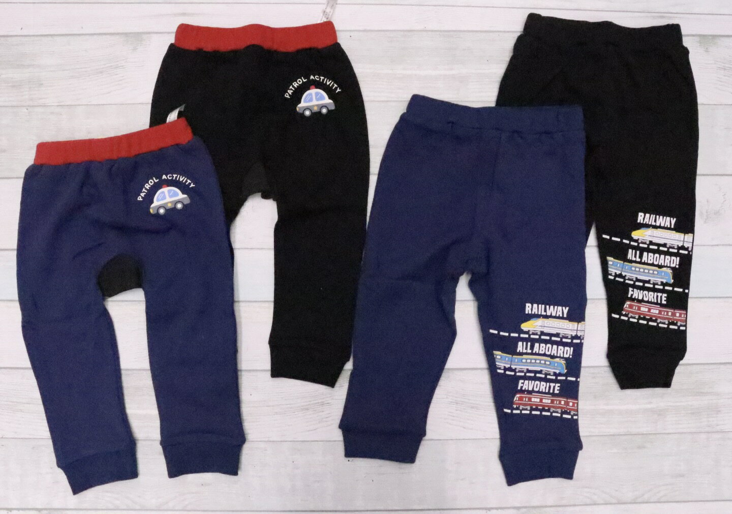 ロングパンツ 働く車 電車 80cm 90cm 95cm パトカー ズボン 子供服 ベビー 男の子 ストレッチ ウエスト..