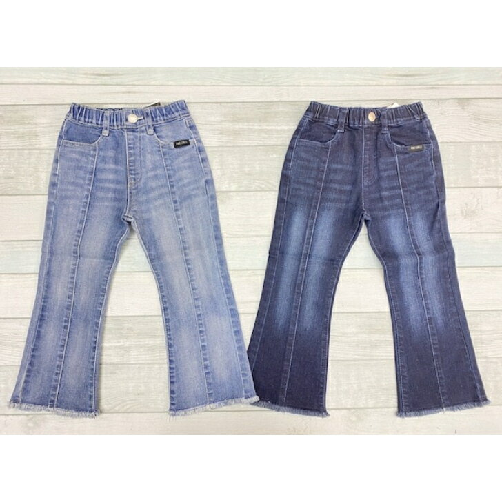 Rakuten - デニムロングパンツ 110cm 120cm 130cm 140cm 150cm 160cm バギー 裾フリンジ ストレッチ 柔らか ウエストゴム ネイビー アイスブルー プレミアム 子供服