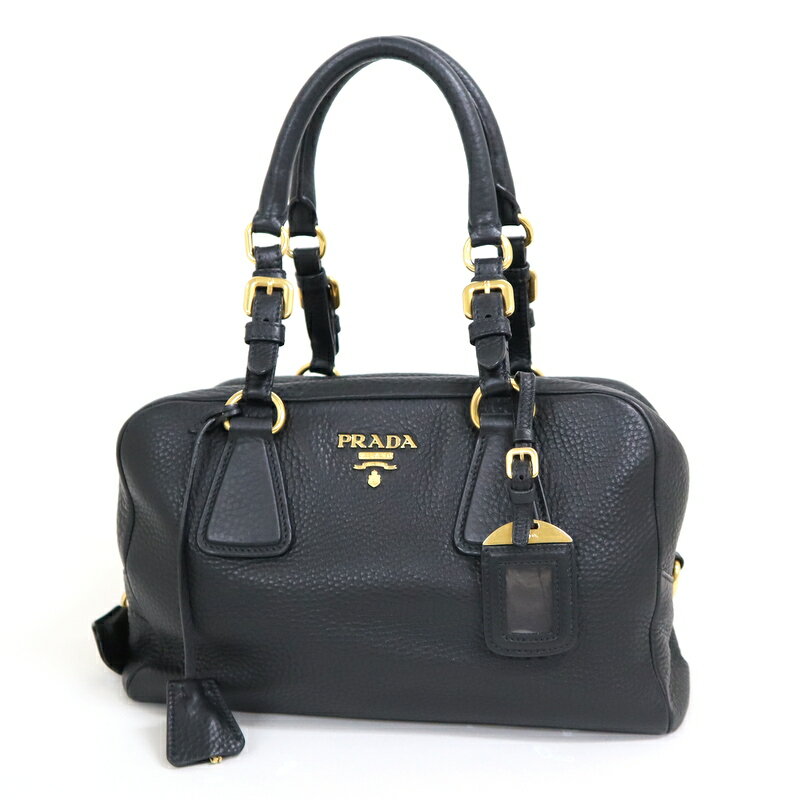 【PRADA】プラダ ボストンバッグ レザー ブラック×ゴールド金具 M3091M【中古】【代金引換不可】/hm10490ik