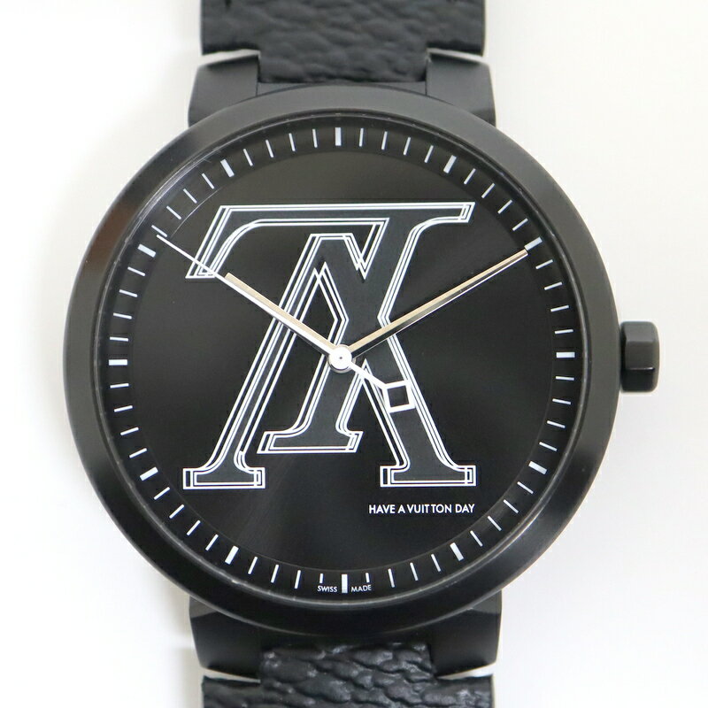 【LOUIS VUITTON】ルイヴィトン タンブール・スリム 腕時計 クオーツ SS×PVD 黒文字盤 QA037 TR9064【中古】【代金引換不可】/kt11204ar