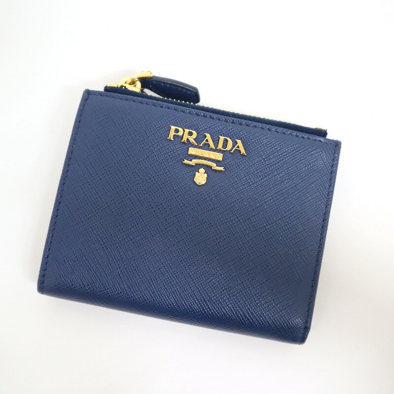 【PRADA】プラダ SAFFIANO METAL BLUETTE 二つ折り財布 ネイビー レザー【中古】【代金引換不可】/kw0513