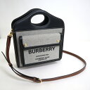 【BURBERRY】バーバリー 2WAYバッグ ミニトライカラー ライトグレー×ブラック×ブラウン キャンバス×レザー【中古】【代金引換不可】/md15109ko