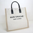 【SAINT LAURENT】サンローラン リヴゴーシュ・トートバッグ キャンバス×レザー ベージュ×オフホワイト 631682【中古】【代金引換不可】/kt1...