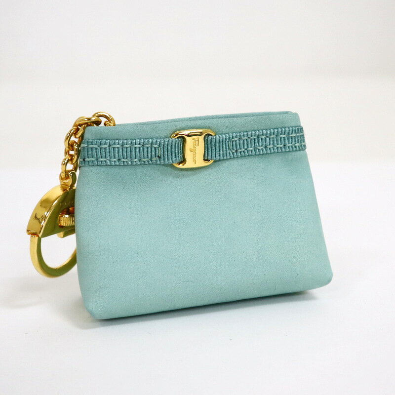【FERRAGAMO】フェラガモ バッグチャーム サックスブルー スエード調レザー【中古】【代金引換不可】/ik0168