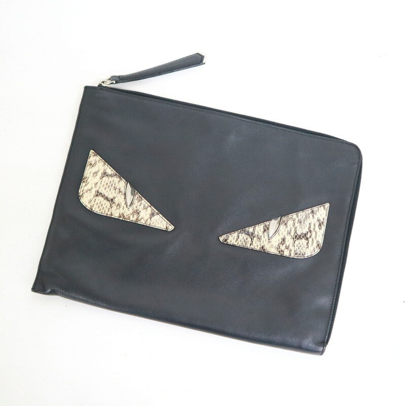 【FENDI】フェンディ クラッチバッグ バグズアイモンスター パイソン レザー【中古】【代金引換不可】/..