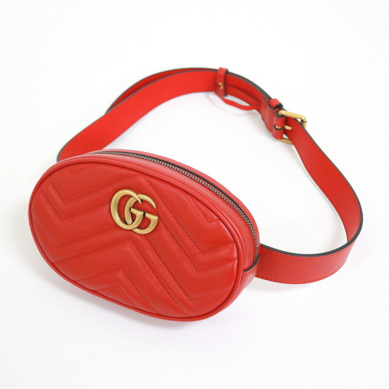 【GUCCI】グッチ ウエストバッグ GGマーモント レッド×ヴィンテージゴールド金具 レザー 476434【中古】【代金引換不可】/br5464ar