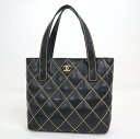 【CHANEL】シャネル トートバッグ ワイルドステッチ レザー ブラック×ゴールド金具 A18126 8番台~7桁【中古】【代金引換不可】/kt10460tg