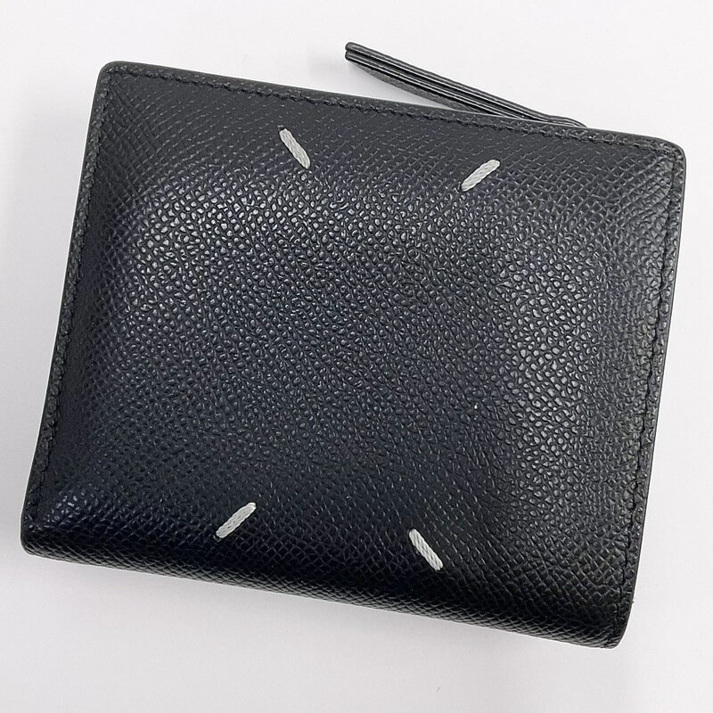 【Maison Margiela】メゾン・マルジェラ 2つ折り財布 レザー ブラック×シルバー金具【中古】【代金引換不可】/kr17401kw(4)
