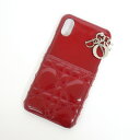 【C.Dior】ディオール レディディオール カナージュ iPhoneX/XS スマホケース パテント レザー レッド×シルバー金具【中古】【代金引換不可】/b...