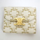 【CELINE】セリーヌ スモールウォレット トリオンフ ホワイト×タン トリオンフキャンバス 10D782CQH【中古】【代金引換不可】/kt12393kw
