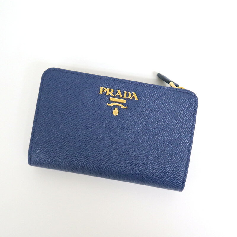 【PRADA】プラダ サフィアーノメタル 二つ折り財布 ブルー【中古】【代金引換不可】/ok03931md