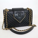 【CHANEL】シャネル Vステッチ チェーンショルダーバッグ カーフスキン ブラック【中古】【代金引換不可】/md15788ik