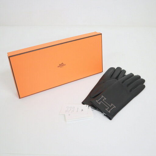 【HERMES】エルメス バスティーユ 手袋 ラムスキン ブラック×シルバー金具 #6.5【中古】【代金引換不可】/br5539br 【HERMES】エルメス バスティーユ 手袋 ラムスキン ブラック×シルバー金具 #6.5【中古】【代金引換不可】/br5539br