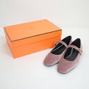 【HERMES】エルメス ジェーン フラットシューズ ピンクパープル ベロア×レザー #37【中古】【代金引換不可】/md17768tg