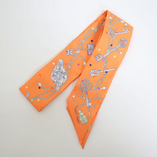 【HERMES】エルメス ツイリー スカーフ Les Cles a Pois 鍵柄 シルク100% オレンジ×マルチカラー【中古】【代金引換不可】/kr14482kt 【HERMES】エルメス ツイリー スカーフ Les Cles a Pois 鍵柄 シルク100% オレンジ×マルチカラー【中古】【代金引換不可】/kr14482kt