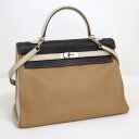 【HERMES】エルメス ケリー35 トリコロール 2Wayバッグ トリヨンクレマンス タバック×アルジル×ブラウン【中古】【代金引換不可】/hm09870tm
