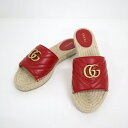 【GUCCI】グッチ エスパドリーユ サンダル キルティングレザー レッド 33 573028【中古】【代金引換不可】/kr06771md