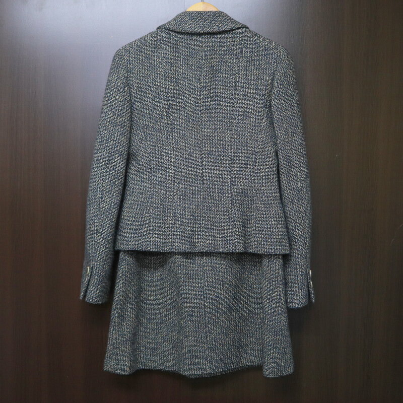 【CHANEL】シャネル ツイード・スカートスーツ 《ジャケットP18599・スカートP18563》グレー×ネイビー 01A #36【中古】【代金引換不可】/br5421kw