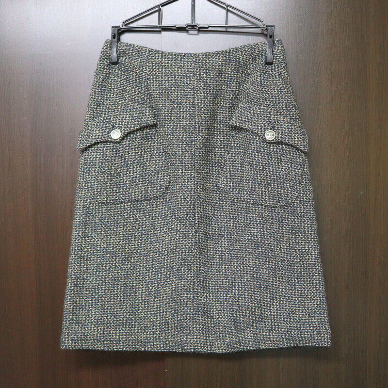 【CHANEL】シャネル ツイード・スカートスーツ 《ジャケットP18599・スカートP18563》グレー×ネイビー 01A #36【中古】【代金引換不可】/br5421kw