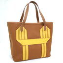 【HERMES】エルメス ピュールサングル トートバッグ トワルミリタリー×レザー ブラウン×イエロー B刻印【中古】【代金引換不可】/md17010tg
