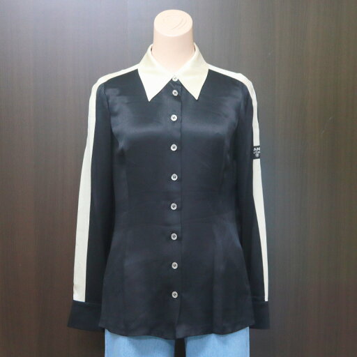 【CHANEL】シャネル 長袖シルクブラウス シルク ブラック×ホワイト #38 P10897【中古】【代金引換不可】/br5389kw 【CHANEL】シャネル 長袖シルクブラウス シルク ブラック×ホワイト #38 P10897【中古】【代金引換不可】/br5389kw