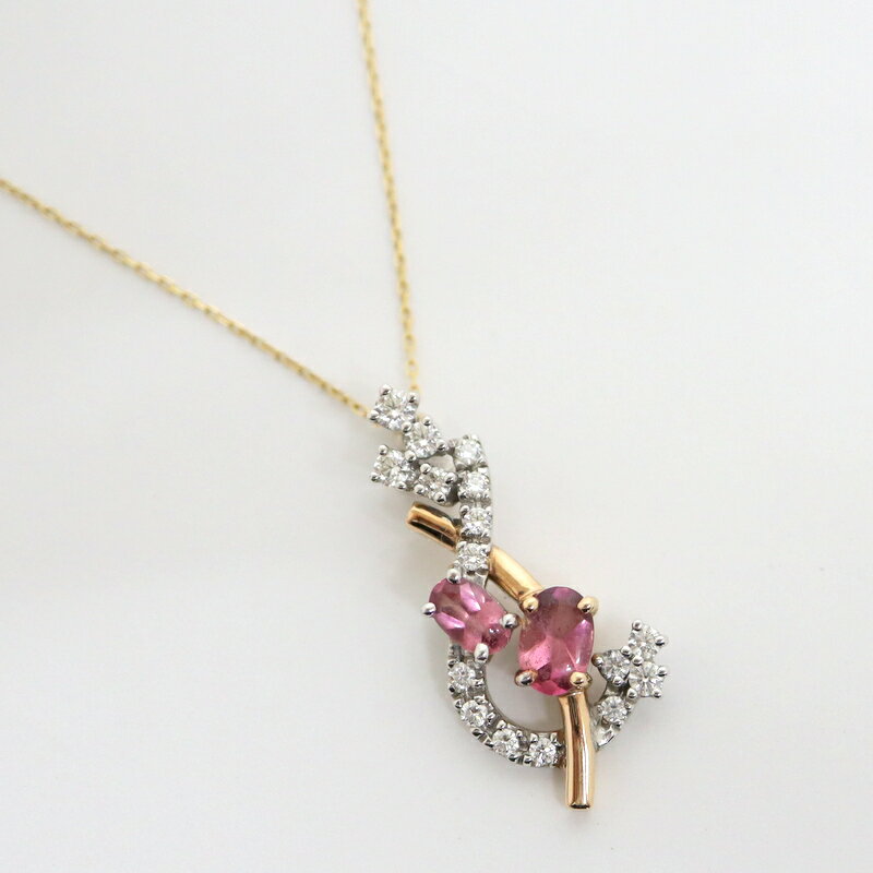 【Jewelry】K18YG/PG/WG ダイヤモンド ピンクトルマリン デザイン ネックレス PT0.660ct D0.324ct【中古】【代金引換不可】/br4284kt