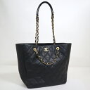 【CHANEL】シャネル チェーントート35 マトラッセ ブラック×ゴールド金具 ラムスキン 【中古】【代金引換不可】/kt12547tm