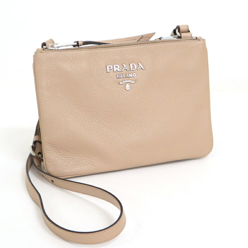 【PRADA】プラダ ショルダーバッグ 1BH046 グレージュ レザー【中古】【代金引換不可】/md16380tm